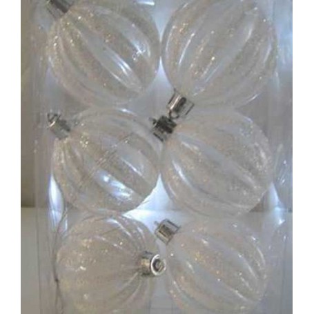 COFFRET 6 BOULES TRANSPARENTES PAILLETTE 60MM