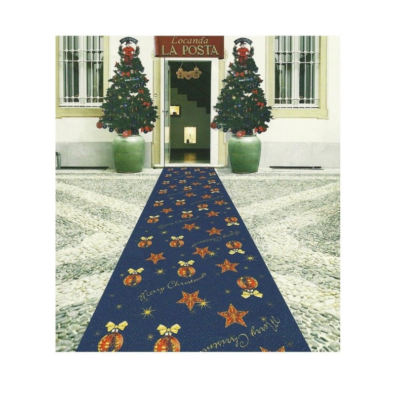 MOQUETTE LUXE, FOND BLEU,BOULES DE NOEL ET ETOILES